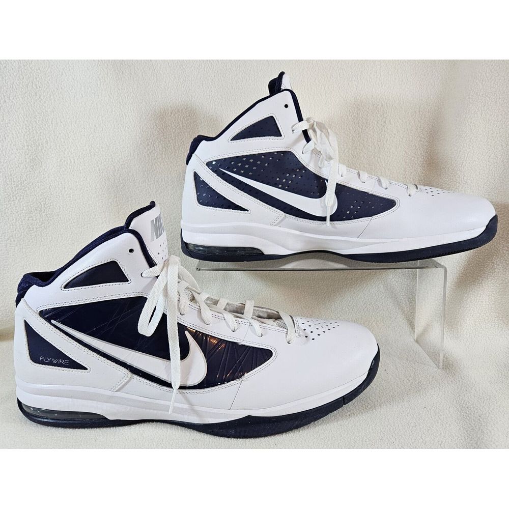 Nike White and Navy High-Top Athletic Basketball Shoes - Picture 2 of 10